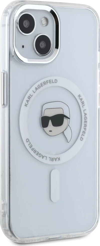 Mbështjellës Karl Lagerfeld IML Metal Karl Head MagSafe për iPhone 15, Bardhë