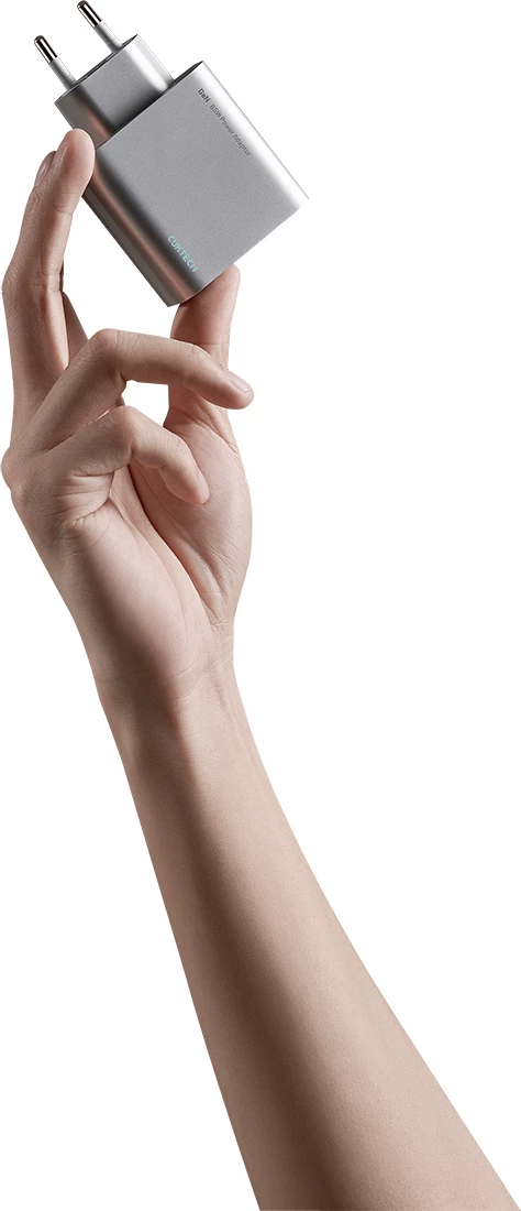 Karikues muri GaN, Cuktech, A15C-EU, 65W 2xUSB-C + 1xUSB-A, prizë EU, pa kabllo, gri