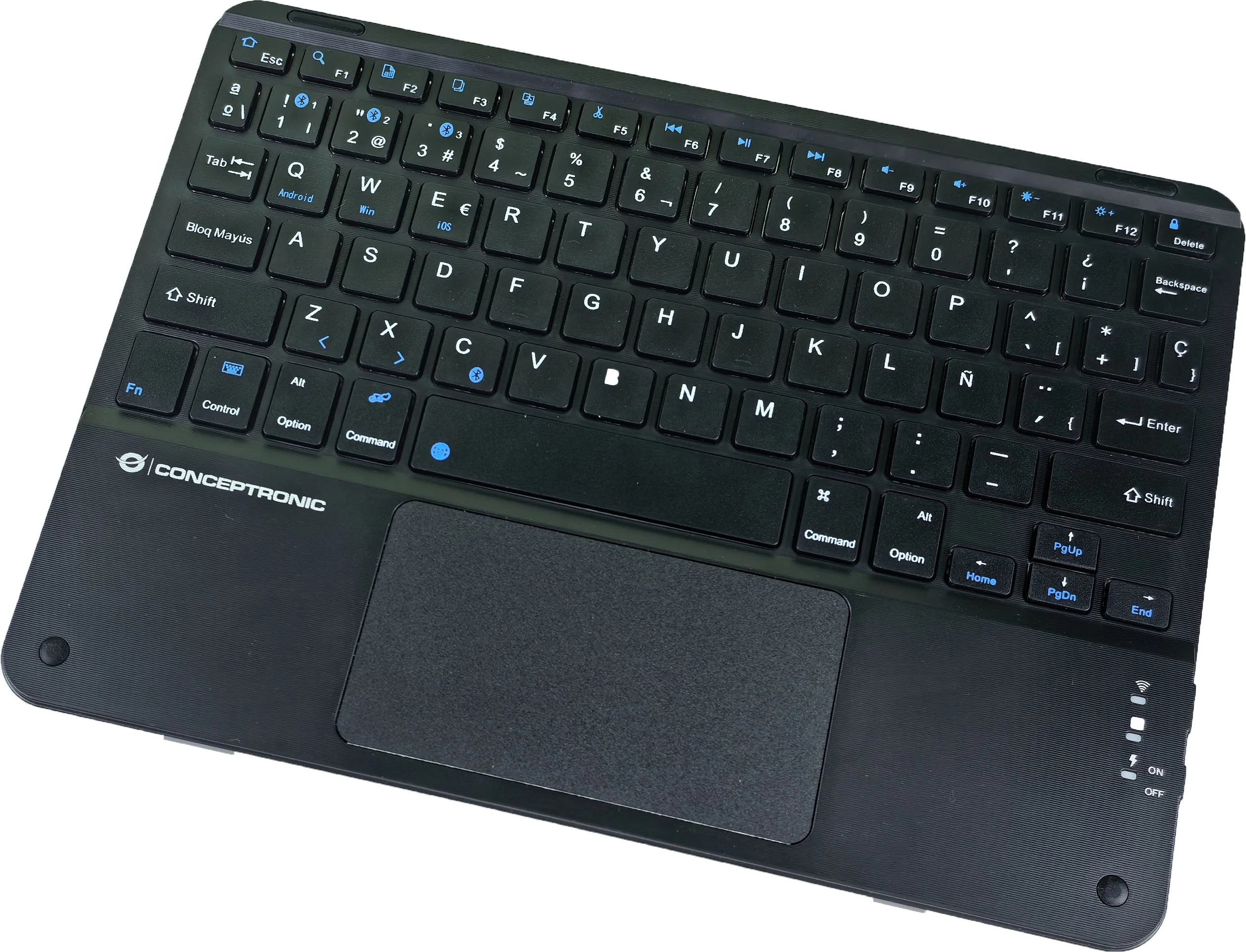 Tastierë wireless Conceptronic, QWERTY spanjoll, touchpad, Bluetooth, e zezë
