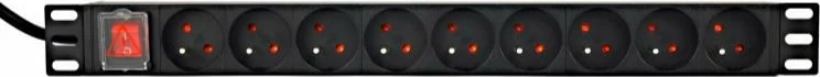 PDU shirit rryme rack, Gembird, EG-PDU-9F2F, 9x FR Type E, 16A, kabllo 2 m, me ndërprerës, 1U, e zezë
