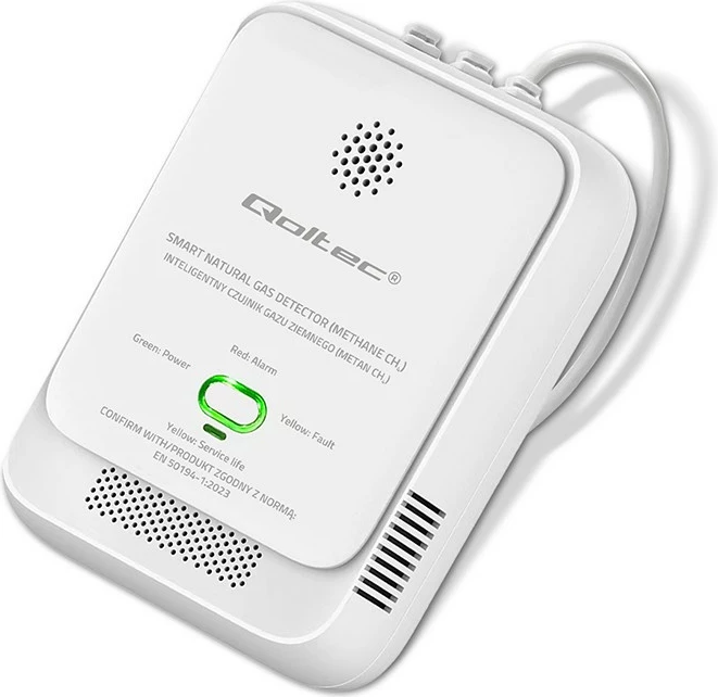 Sensor rrjedhje gazi natyror CH4 Qoltec 52650, alarm 85 dB, LED, AC 220-240V, i bardhë, set me vida
