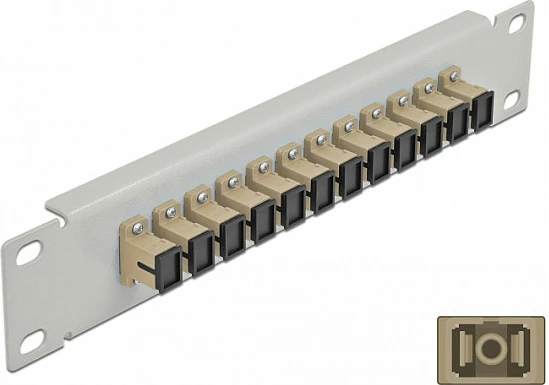 Panel patch fiber optik DeLOCK 10", 12x SC Simplex, 1U, metal, beige/gri
