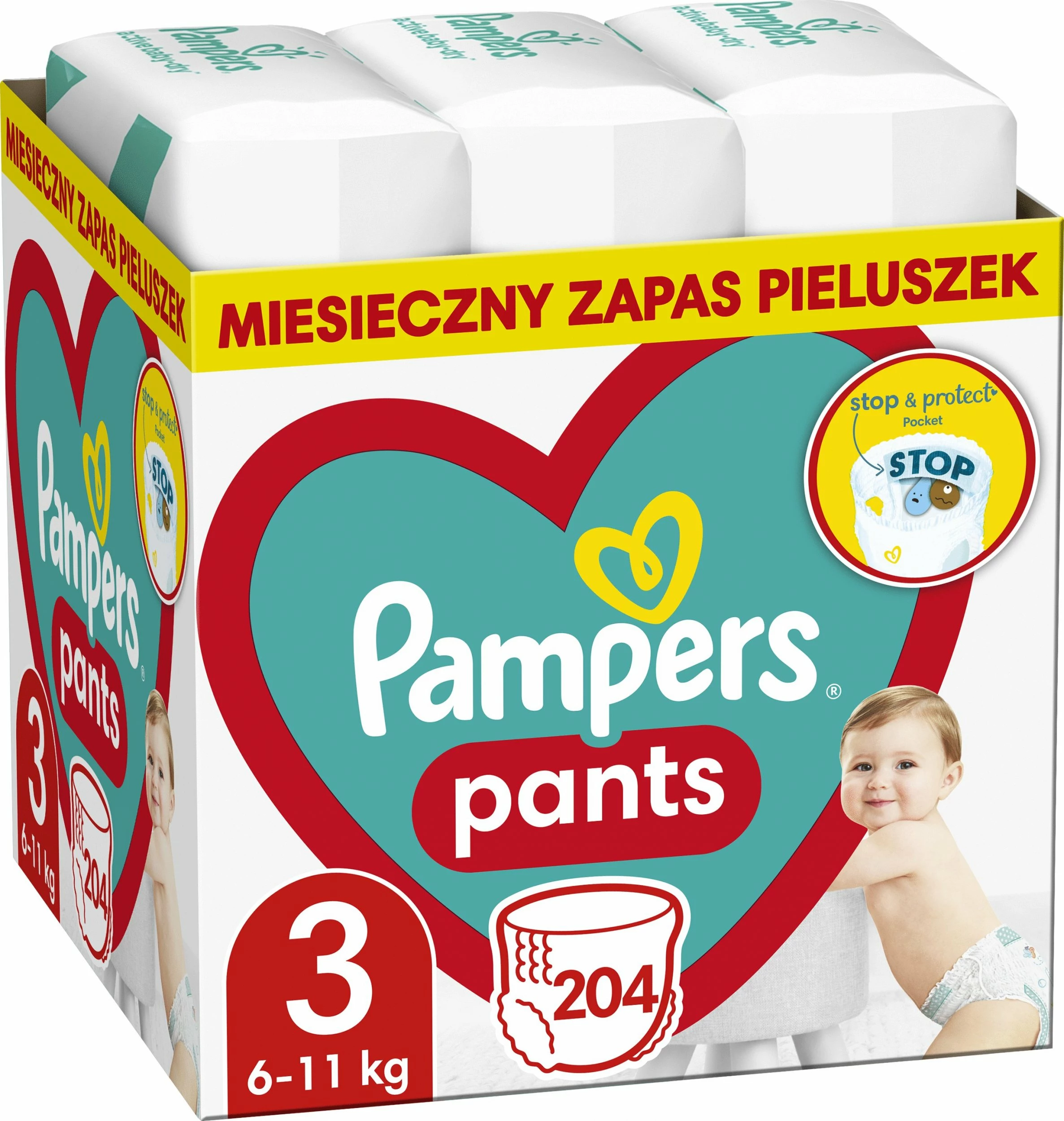 Pelenë pantallona Pampers Pants Size 3 (6-11 kg), 204 copë