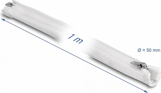 Mbështjellës i thurur për kabllo DeLOCK, 1 m x 50 mm, me zinxhir, rezistent nxehtësisë, i bardhë