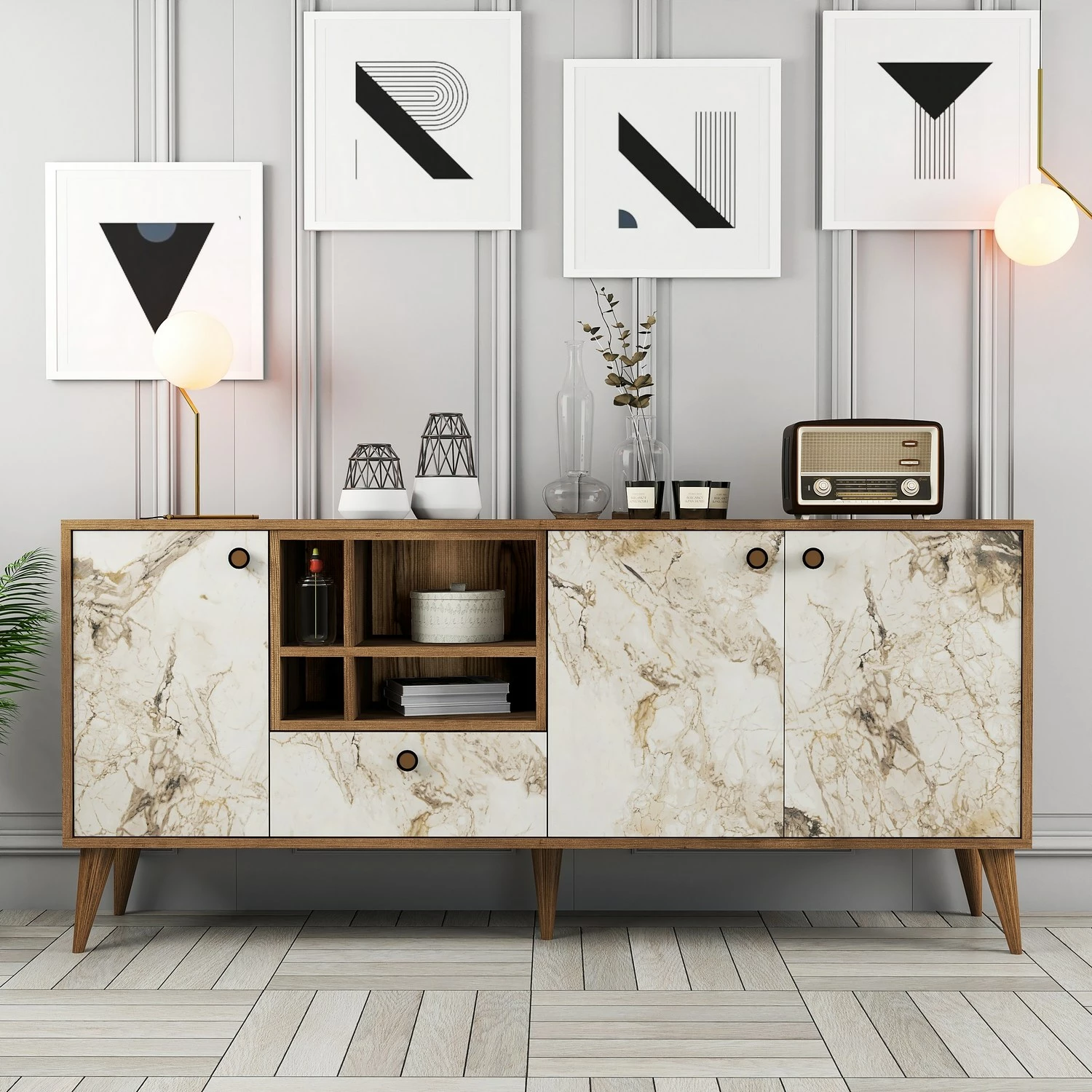 Konsol Skye Decor, mermer i bardhë, Napoli
