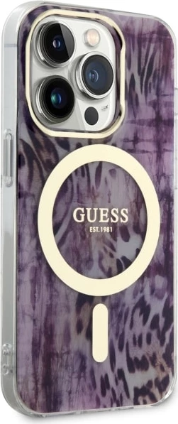 Mbështjellës Guess Leopard MagSafe për iPhone 14 Pro 6.1", Rozë