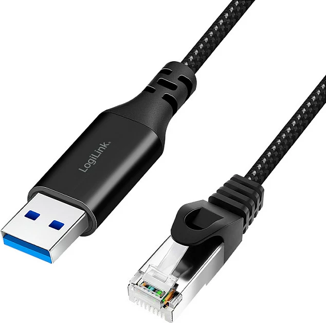 Kabllo USB 3.0 në Ethernet RJ45 LogiLink, 1 Gbps, aktive, 5 m, zezë/gri