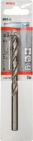 Bosch spiral metalike, 8 mm, 117 mm, për metal