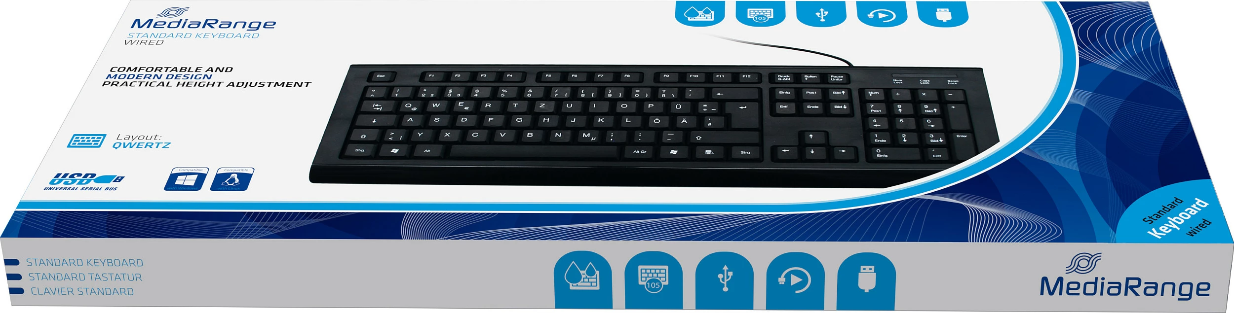 Tastierë MEDIARANGE Standard Keyboard, USB 2.0, Full-size QWERTZ, e zezë