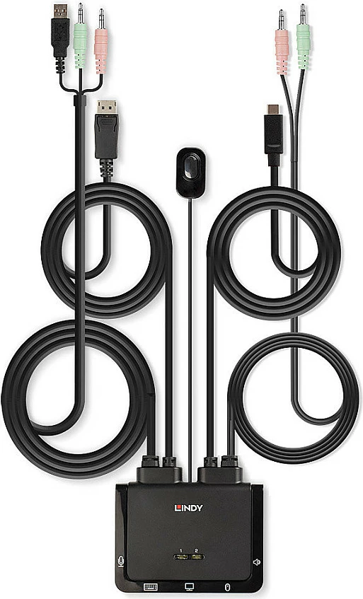 Switch KVM Lindy 2-Port DisplayPort 1.2 / USB-C, 4K@60Hz, me audio, i zi