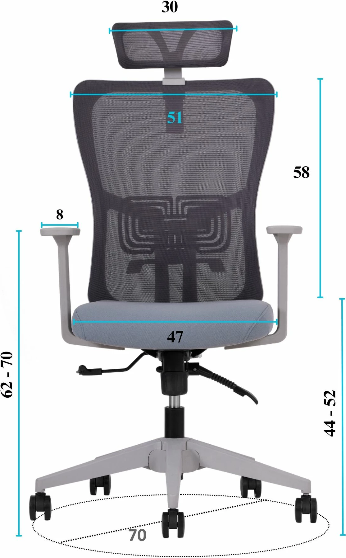 Karrige zyre ergonomike, ngjyrë gri, Skye Decor, 126 cm