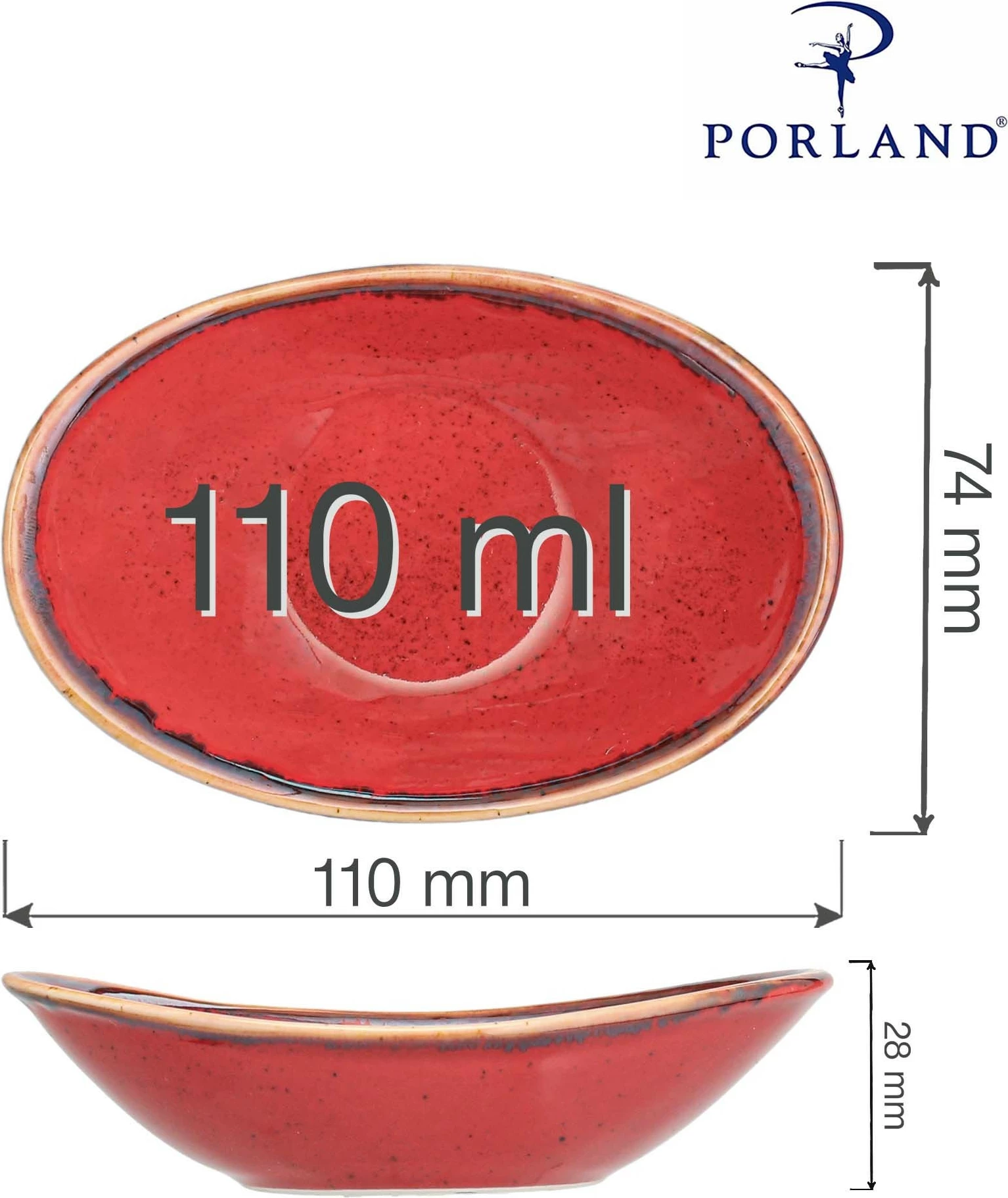 Pjatë mini ovale Porland Seasons Magma 110 mm porcelan, set 6 copë, e kuqe