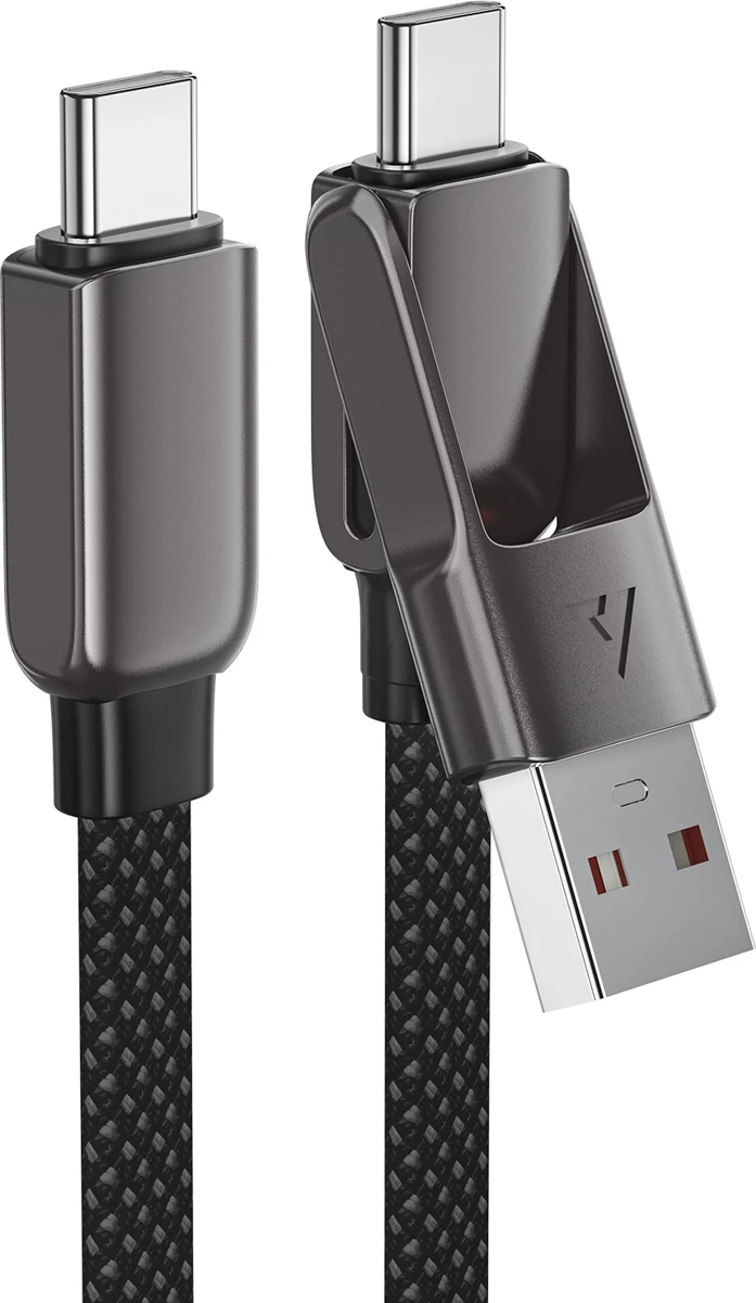 Kabllo Acefast C13-04 USB-C në USB-A/USB-C, 1.2m, 480Mb/s, 3A, e zezë