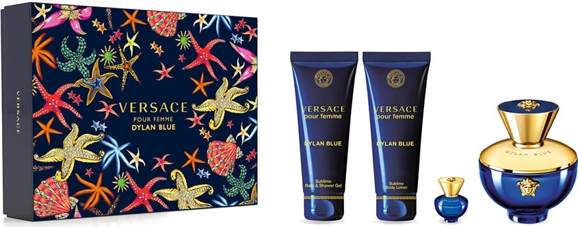 Set Eau de Parfum për femra Versace Dylan Blue, 100ml + 5ml + xhel dushi 100ml + locion trupi 100ml
