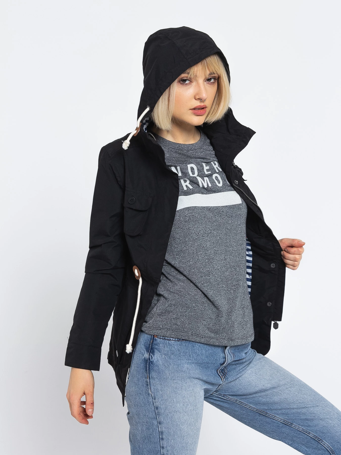 Xhaketë parka shiu Woox Drizzle, madhësia EU 34, 8000 mm waterproof, e zezë