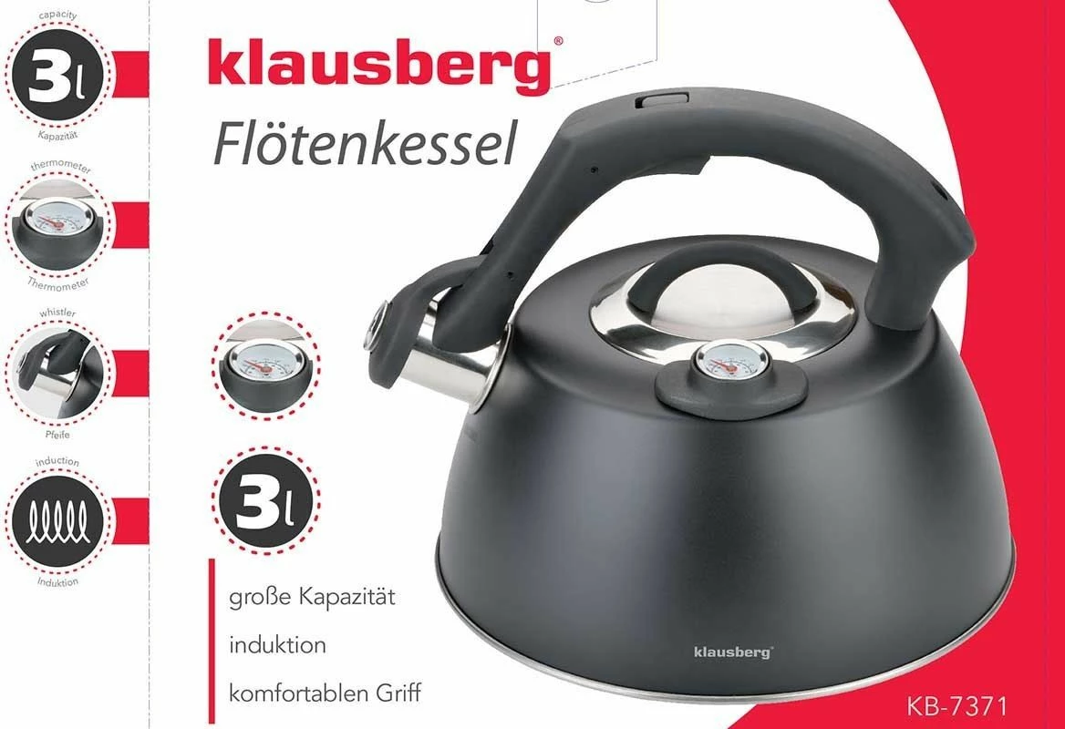 Çajnik Klausberg KB-7371 3L me termometër, i zi