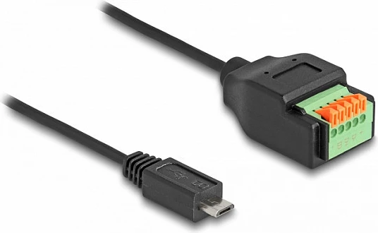 Kabllo adapter USB 2.0 DeLOCK Micro-USB Type Micro-B në bllok terminal 5-pin, 15 cm, zi/jeshile