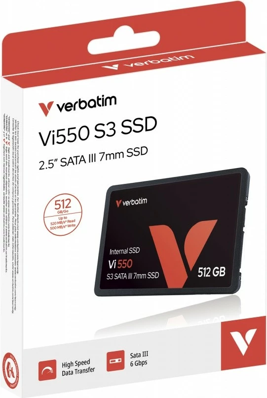 SSD i brendshëm, Verbatim, Vi550 S3 49352, 512GB, 2.5" SATA III 6 Gb/s, 7mm, e zezë