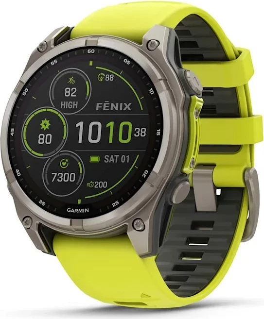 Smartwatch Garmin fenix 8, 47 mm, 32 GB, Titanium, rrip silikoni, e verdhë