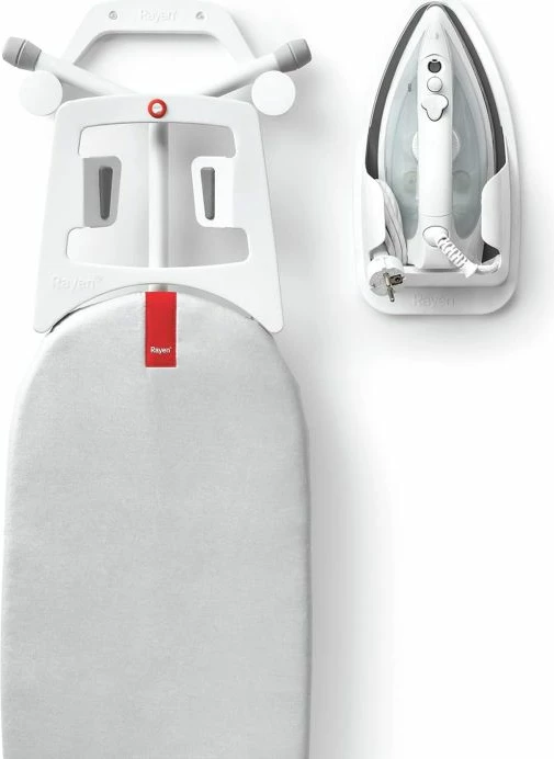 Mbajtëse universale për hekur dhe dërrasë hekurosjeje Rayen 210001, rezistente nxehtësie 250°C, 2 rafte, montim në mur/derë, gri