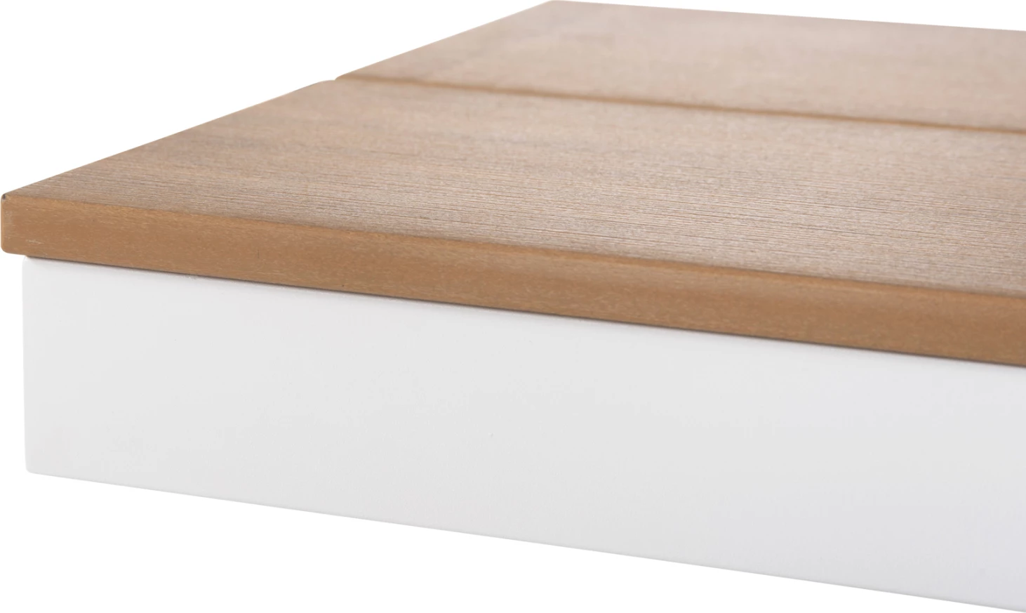 Stol alumini, TAWNEE, FH6038.02, ngjyrë e bardhë, me sipërfaqe tavoline polivudi, ngjyrë druri natyral, 150x36x45 cm