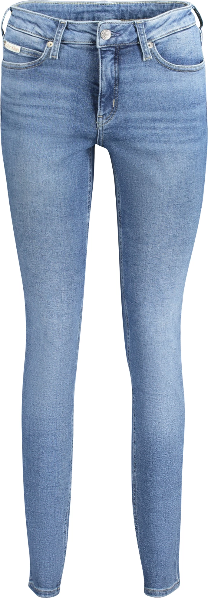 Pantallona xhins për femra Calvin Klein mid rise skinny, blu