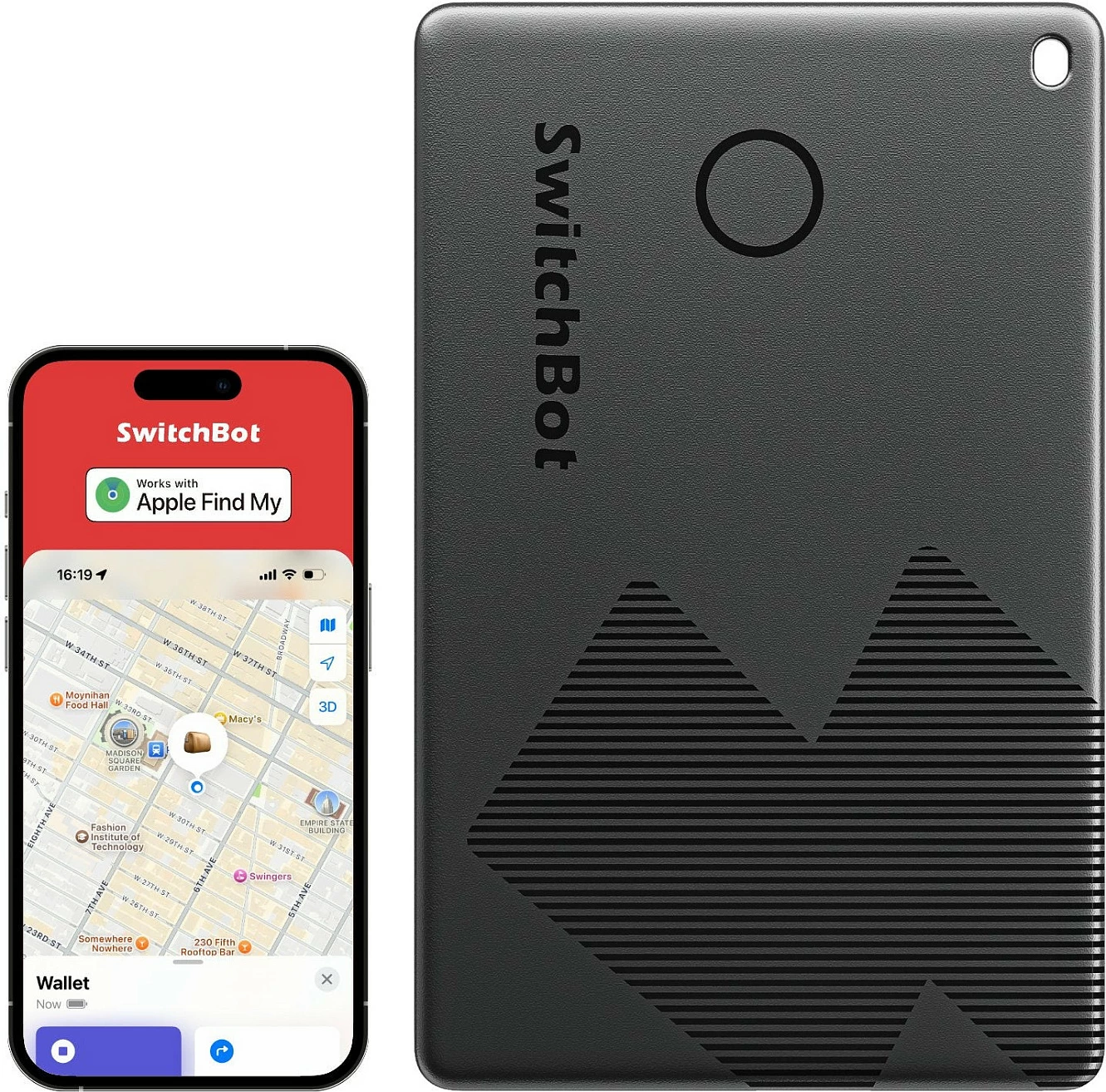 Kartelë gjurmimi SwitchBot Wallet Finder Card W2500032, Apple Find My, NFC, IP67, 2.5mm, e zezë