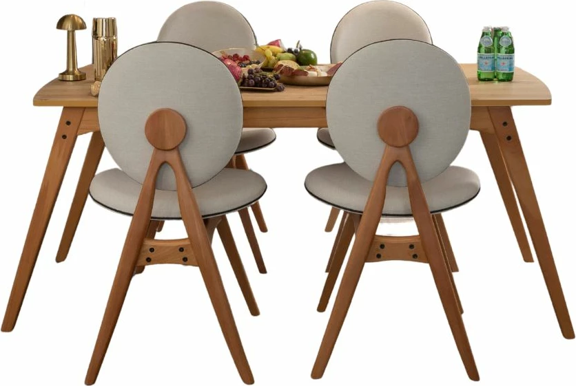 Tavolinë me karrige (5 copë), Skye Decor, Touch (4S), ngjyrë lisi dhe bezhë