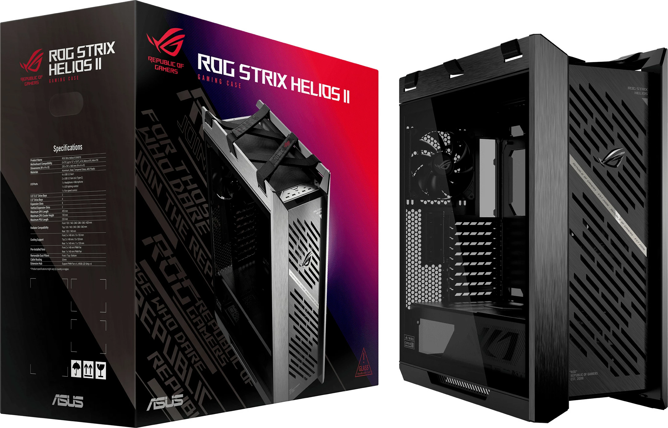 Kasë ASUS ROG Strix Helios II GX601S, Midi Tower, Tempered Glass, RGB, e zezë