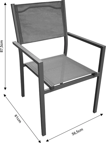 Tavolinë me karrige Moly-Kliton B, set 7 copë, alumin, tekstilene, ngjyrë antracit, 150x80x74cm