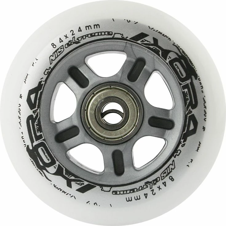 Set rrota PU dhe kushineta ABEC-7 Nils Extreme 84x24mm, të bardha