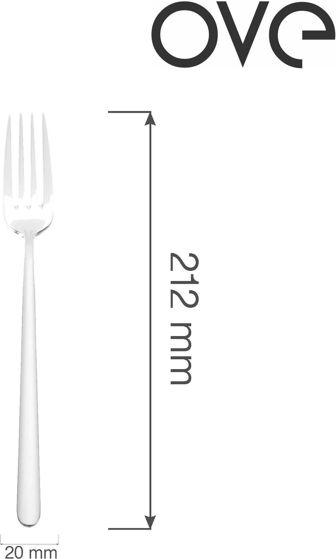 Pirun tavoline OVE Amarone 212 mm inox 18/10, argjendtë, set 12 copë