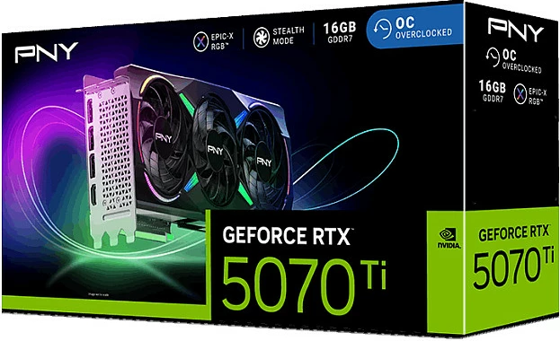 Kartelë grafike PNY GeForce RTX 5070 Ti, 16GB GDDR7, Triple Fan ARGB