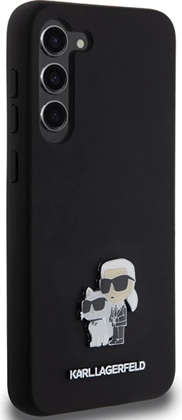 Mbështjellës Karl Lagerfeld Silicone Karl & Choupette Metal Pin për Samsung Galaxy S23+, i zi
