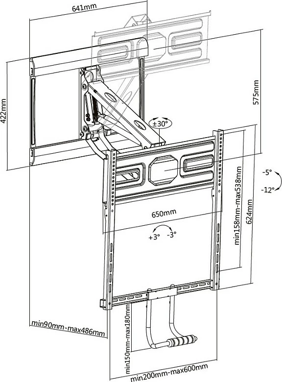 Mbajtëse muri për TV EQUIP Pull-Down 4-Gelenke, 43"-70", VESA 600x400, deri 35 kg, e zezë