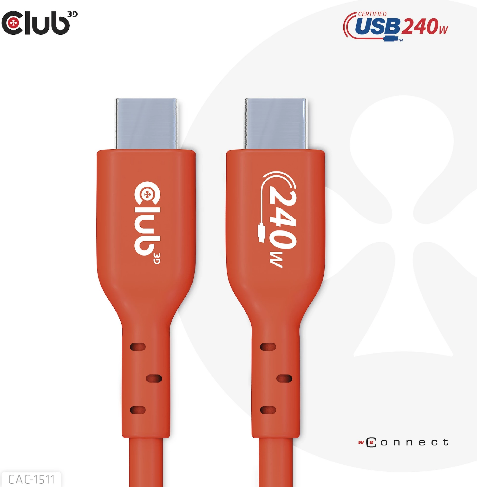 Kabllo USB Type-C Club3D 1m, PD 240W, 480Mb/s, e kuqe