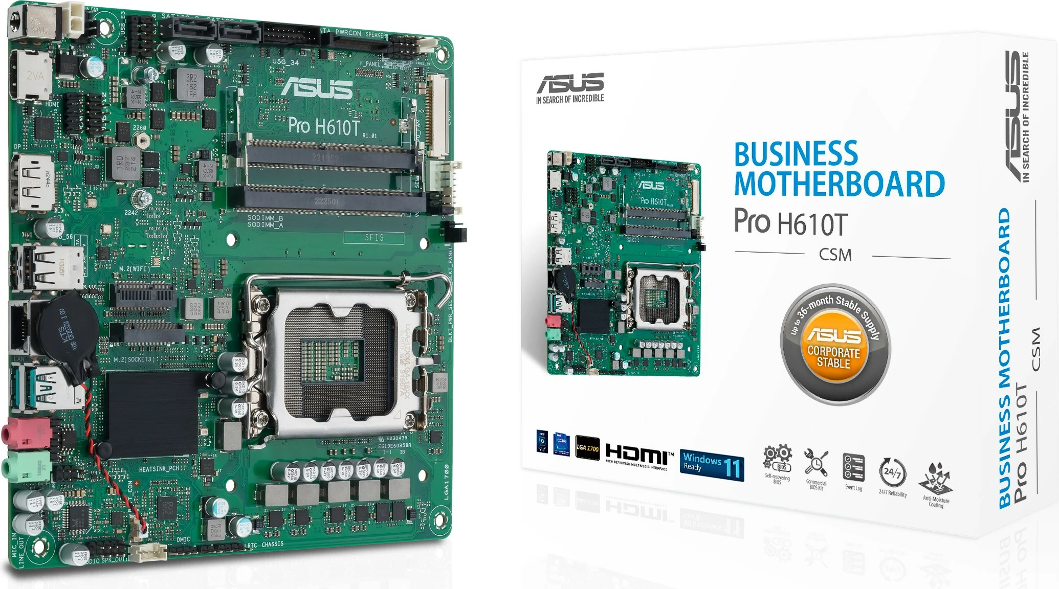 Pllakë amë ASUS Pro H610T-CSM, LGA 1700, DDR5-SDRAM, mini ITX