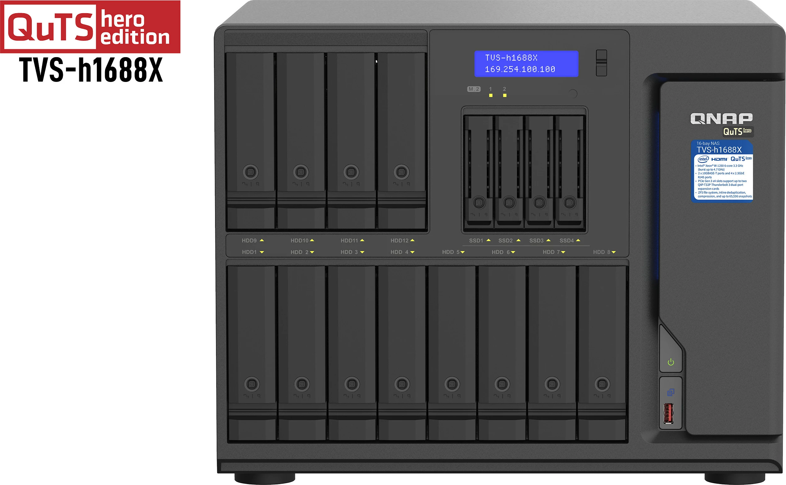 NAS QNAP TVS-h1688X, Intel Xeon W-1250, 32GB DDR4 ECC, Tower, 10GbE/2.5GbE, QuTS hero, e zezë