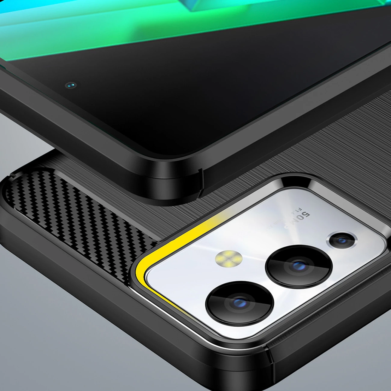 Mbështjellës Hurtel Carbon Case për Infinix Note 12i, silikon fleksibil, i zi