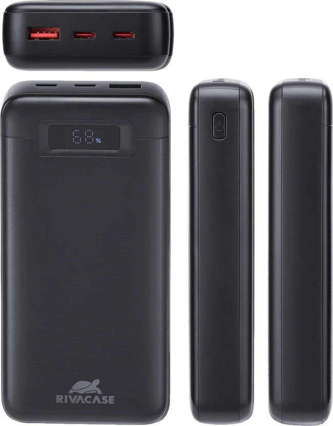 Powerbank RIVACASE VA1082 Turbo, 20000 mAh, 65W, PD 3.0/QC 3.0, e zezë