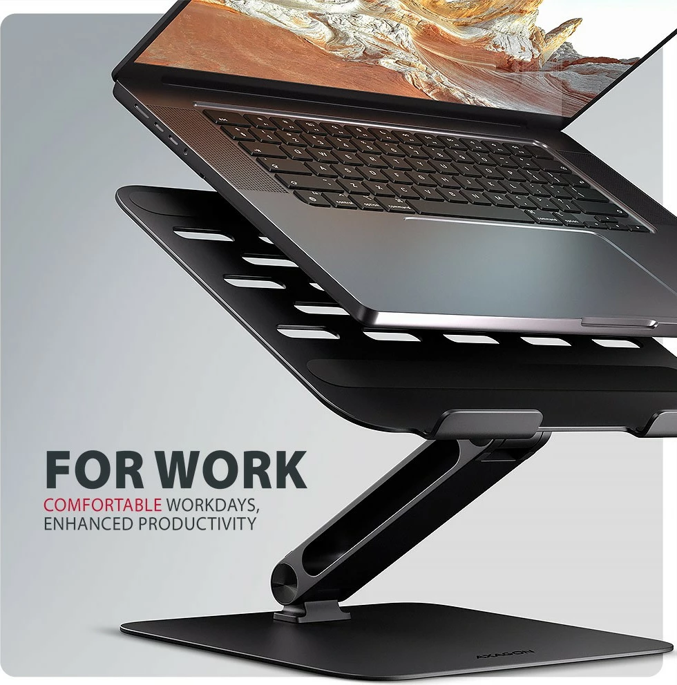 Mbajtëse laptopi AXAGON STND-LQB, 10–17.3", rregullim lartësie dhe këndi, alumin, e zezë