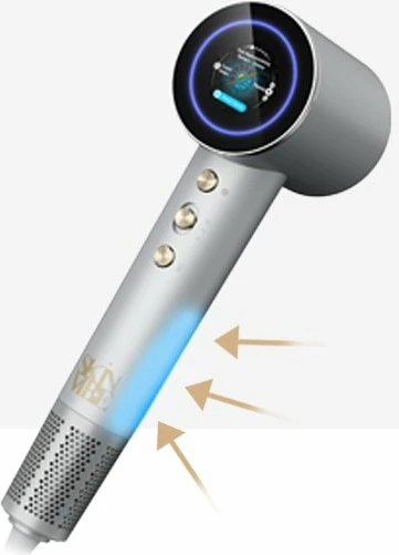Tharëse flokësh SkinVibe Aurea Family X Plasma SV-001SL 1600W me plazmë, ionizim dhe difuzor, gri metalike, set 3 gryka