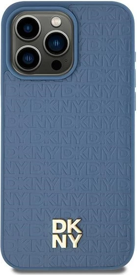 Mbështjellës DKNY Leather Pattern Metal Logo MagSafe për iPhone 15/14/13, Blu