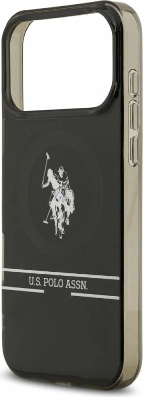 Kapak telefoni US Polo DH and Bottom Stripe Logo MagSafe për iPhone 17 Pro Max, i zi