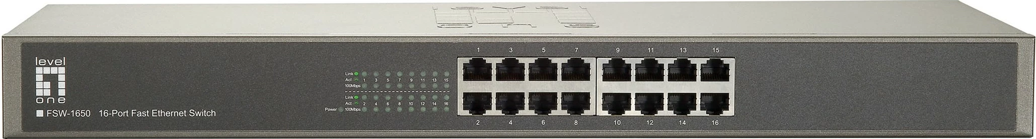 Switch LevelOne FSW-1650, 16 porta, Fast Ethernet, Rack mounting, Gri