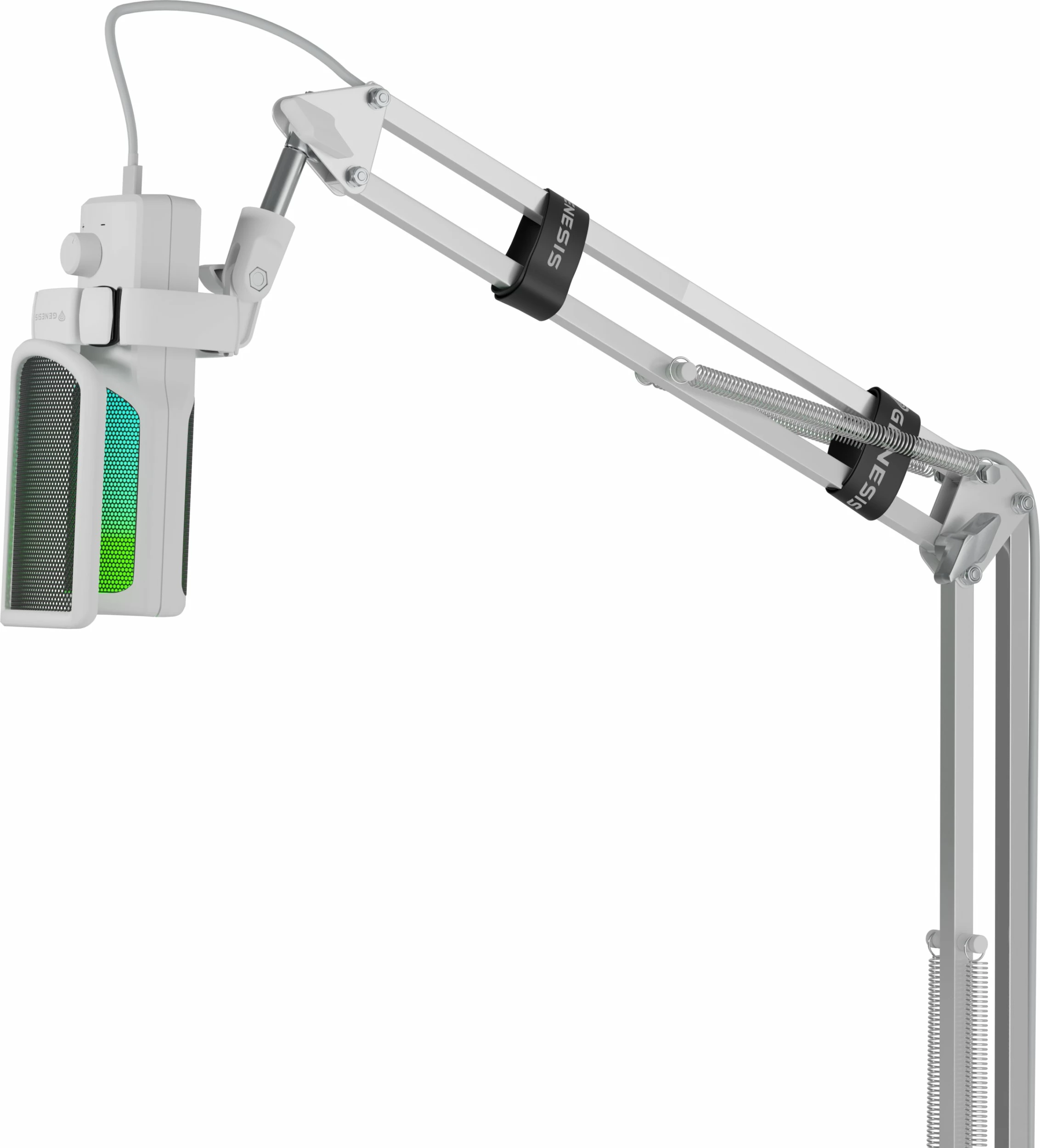 Mikrofon kondensator GENESIS Radium 251 (NGM-2355) USB-C, kardioid, RGB, set me krah dhe pop filter, i bardhë
