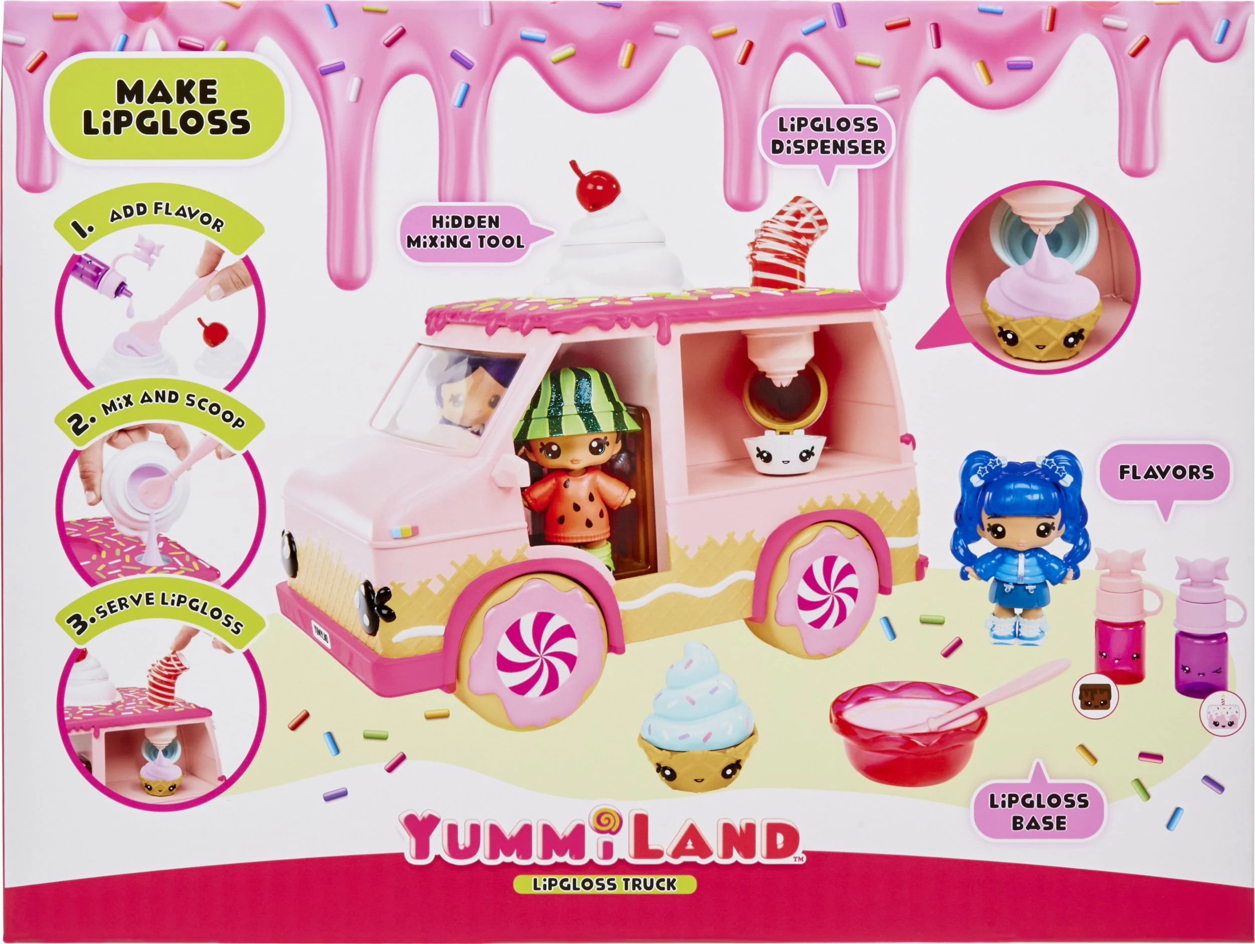 Set lodre MGA Yummiland Lipgloss Truck për krijim shkëlqyes buzësh, rozë, me kukull dhe aksesorë