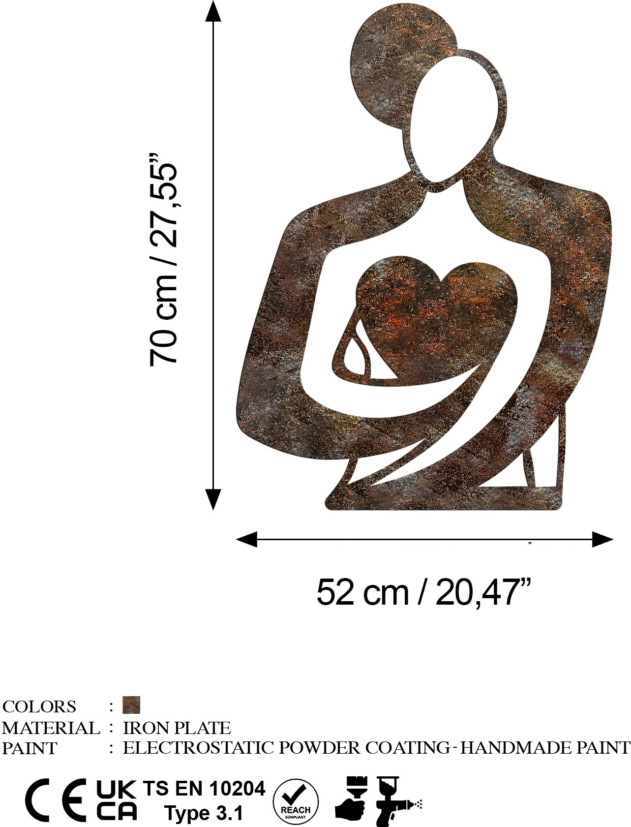 Aksesor dekorativ metalik për mur, Wallity, Rusty Hug