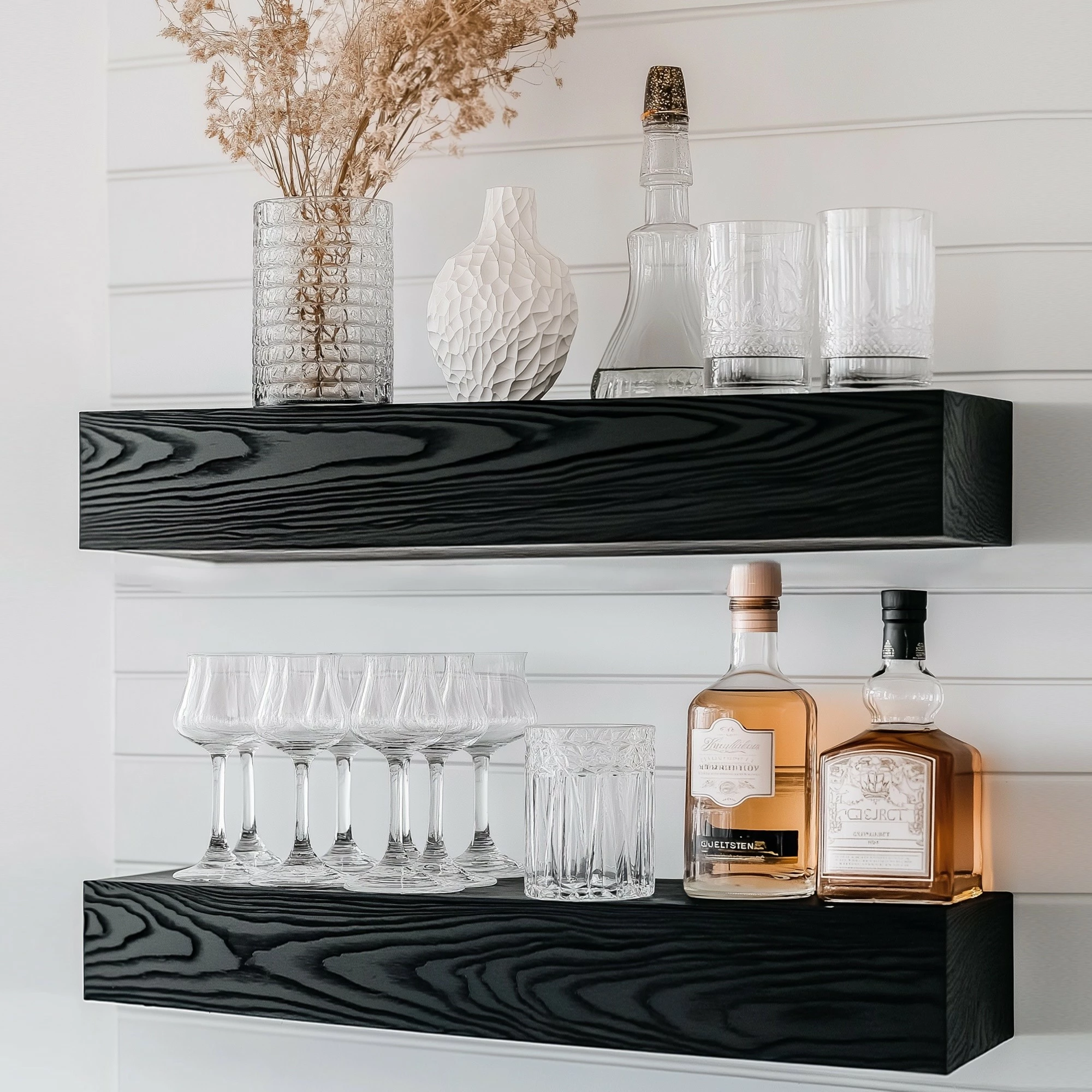 Raf dekorativ prej druri për mur, ngjyrë e zezë, Skye Decor, Raf278 (2 copë)