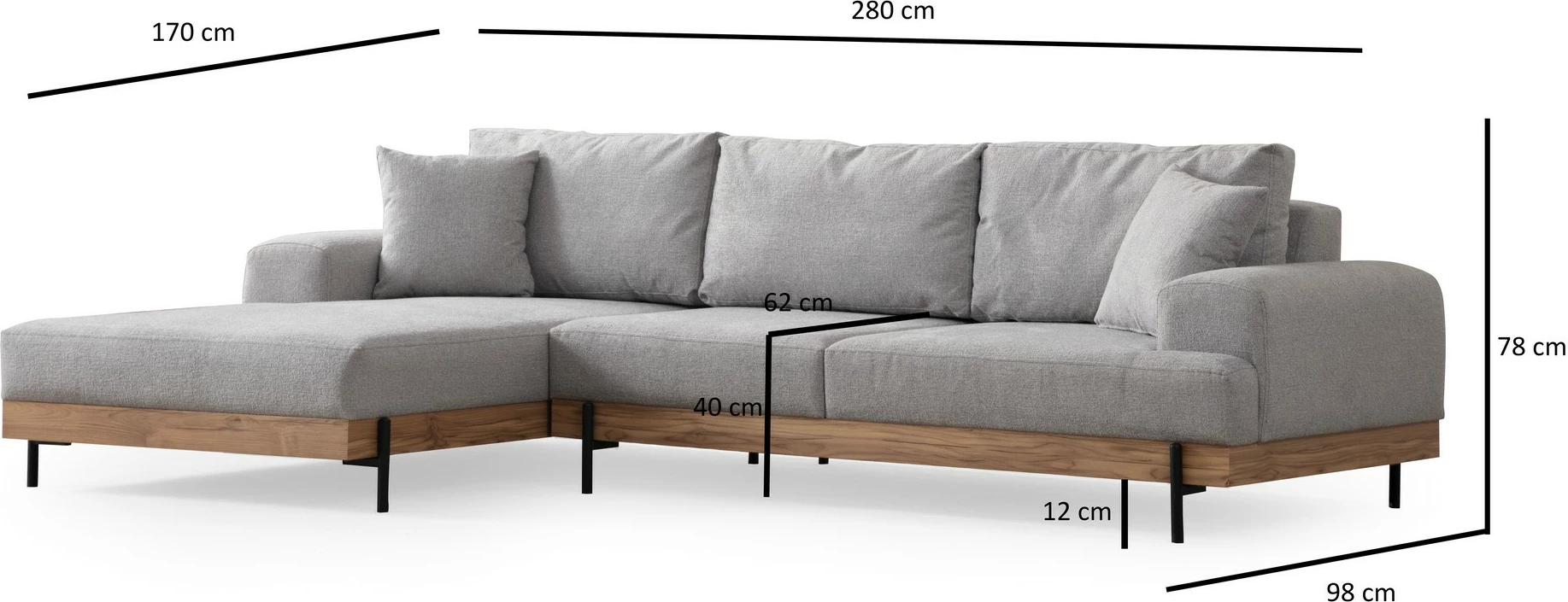 Këndare Atelier del Sofa, ngjyrë gri, kënd majtas, Eti Oak
